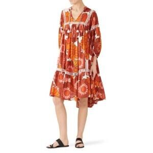 DODO BAR OR Nell Burnt Orange White Floral Lace Cutout Oversized Dress Size S